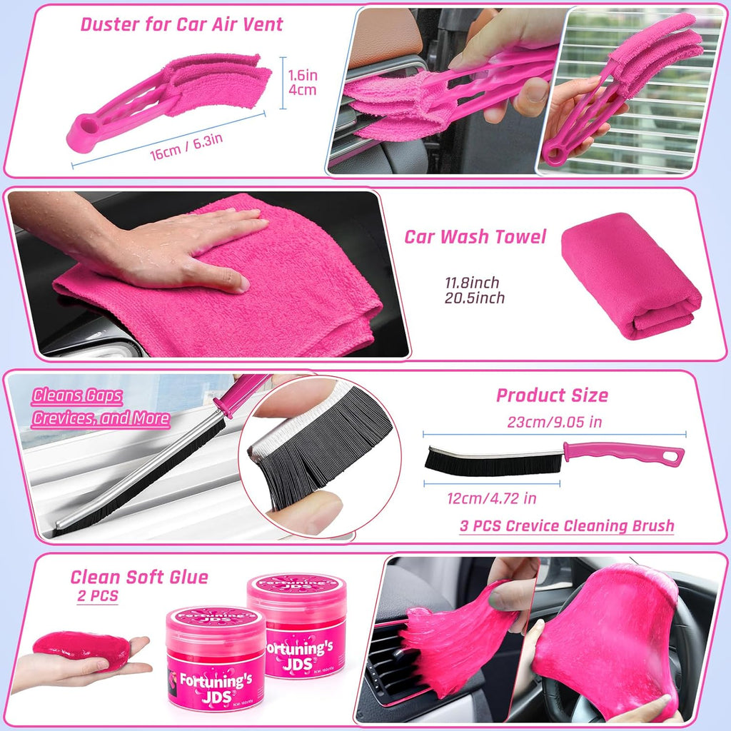 38PCS Car Detailing Kit Interior Cleaner with High Power Handheld Vacuum, Car Wash Kit with Detailing Brush Set,Car Interior Detailing Kit,,Pink Car Accessories for Motorcycle,Cars,Gift for Women