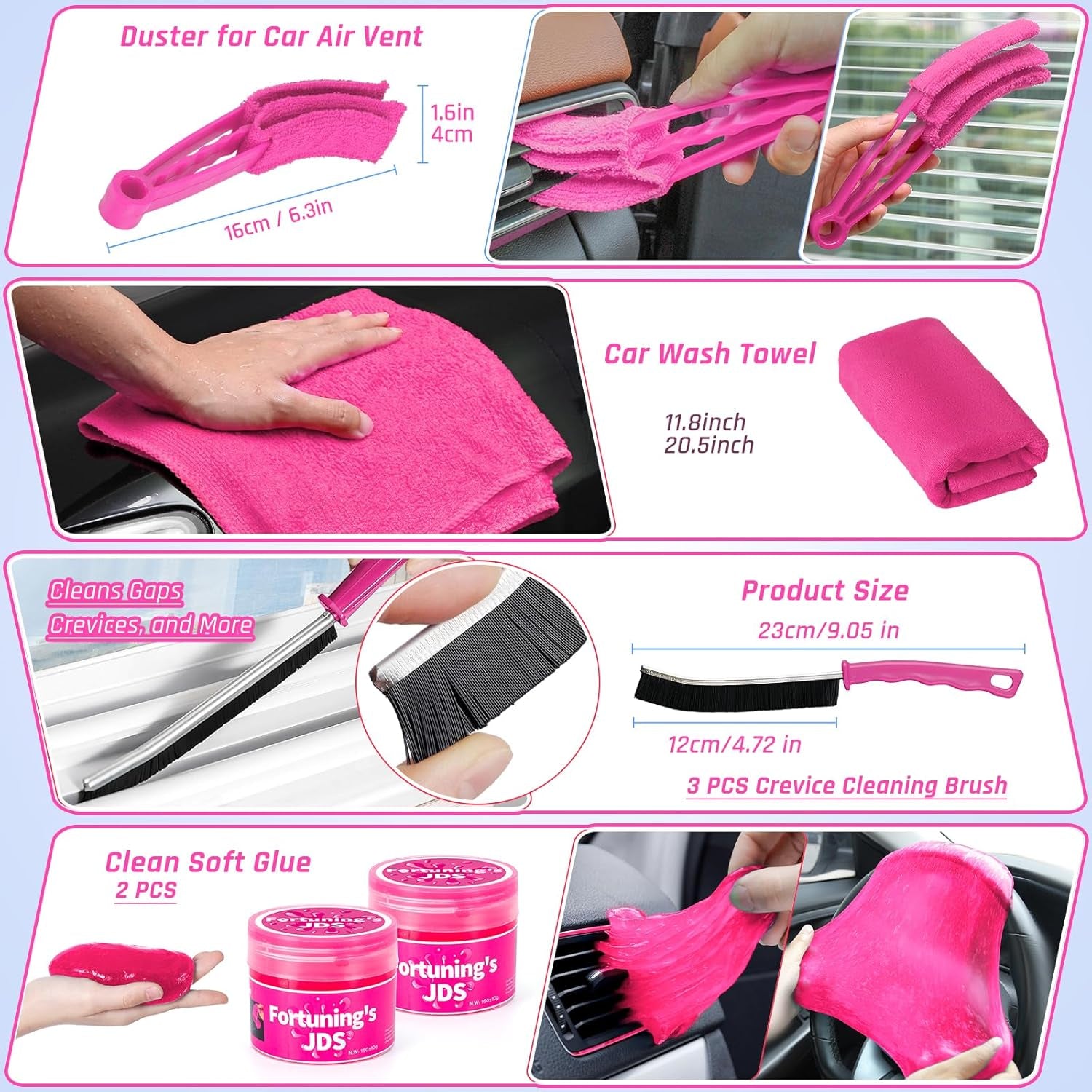 38PCS Car Detailing Kit Interior Cleaner with High Power Handheld Vacuum, Car Wash Kit with Detailing Brush Set,Car Interior Detailing Kit,,Pink Car Accessories for Motorcycle,Cars,Gift for Women