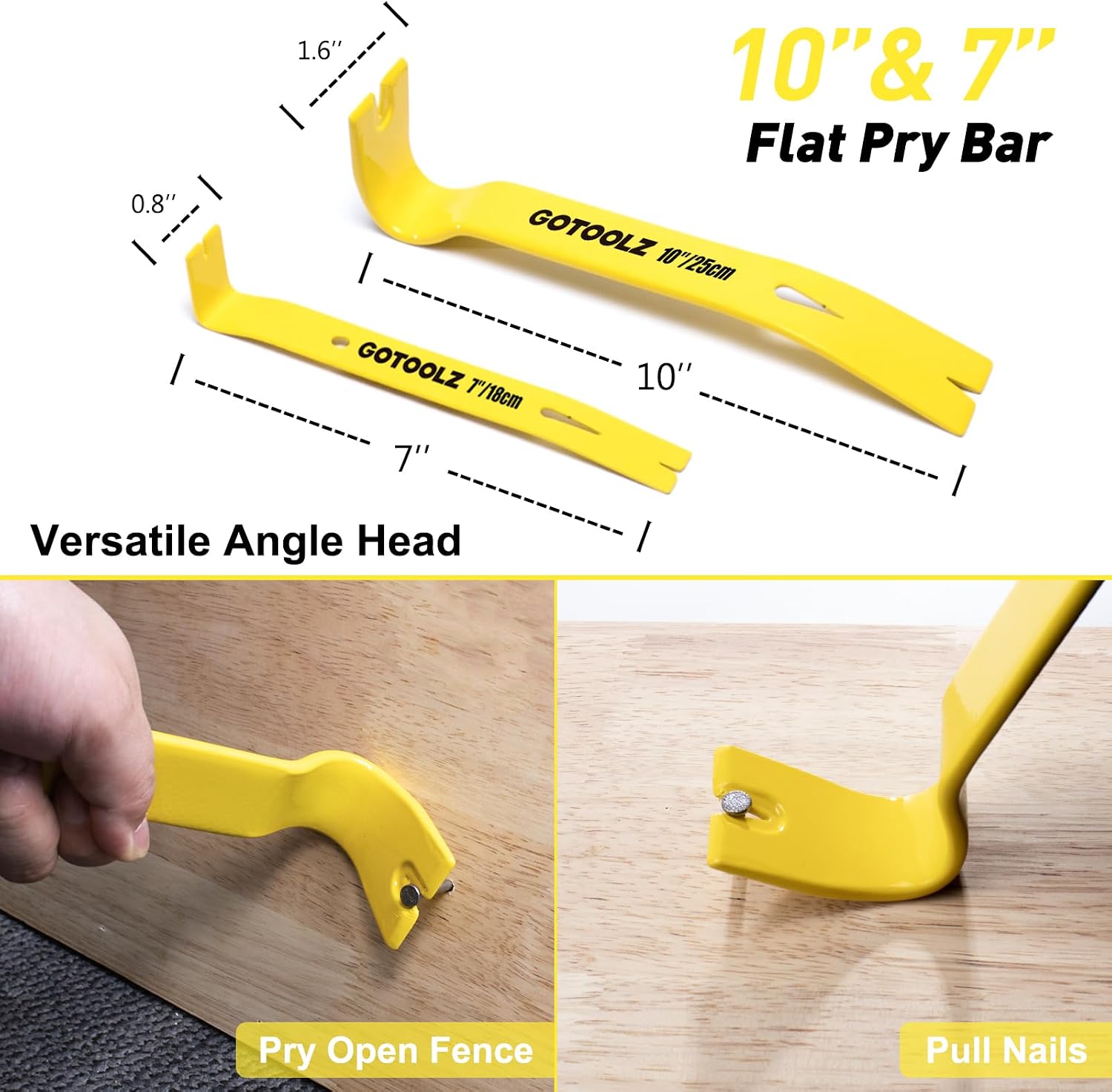Ultimate 4-Piece Pry Bar Set: 12-Inch Utility Claw, 10-Inch & 7.5-Inch Flat Pry Bars, and 8-Inch Nail Puller for Effortless Baseboard and Floor Nail Removal in Vibrant Yellow 2026