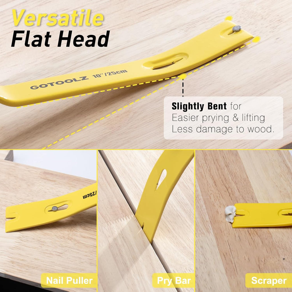 Ultimate 4-Piece Pry Bar Set: 12-Inch Utility Claw, 10-Inch & 7.5-Inch Flat Pry Bars, and 8-Inch Nail Puller for Effortless Baseboard and Floor Nail Removal in Vibrant Yellow 2026