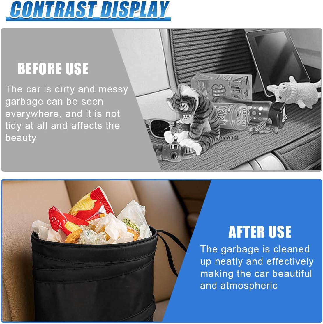 Revolutionize Your Ride with the 1.5 Gallon Collapsible Pop-Up Car Trash Can - The Ultimate Mini Portable Hanging Garbage Bin with Hook & Elastic Band for a Clean and Organized Vehicle!