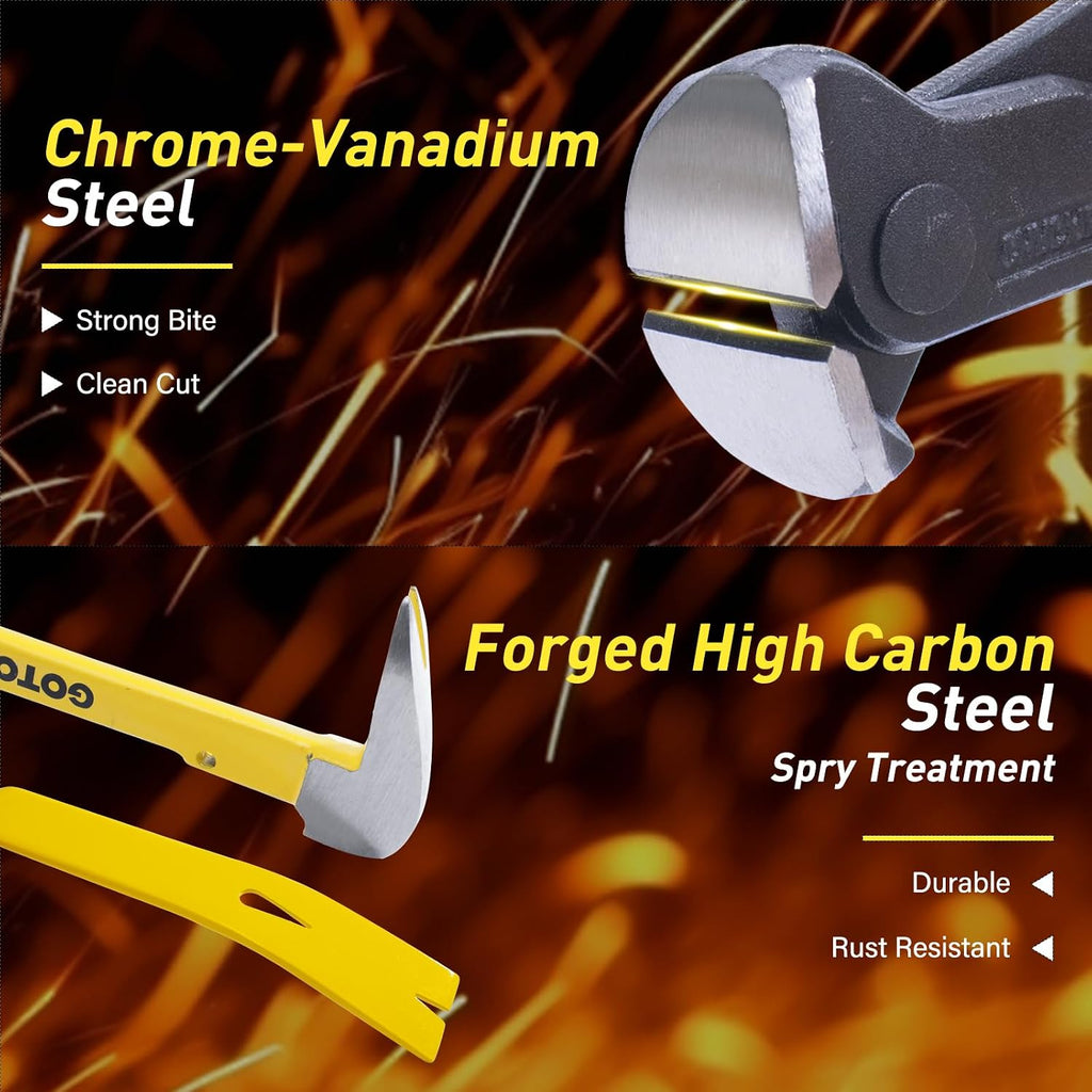 Ultimate 4-Piece Pry Bar Set: 12-Inch Utility Claw, 10-Inch & 7.5-Inch Flat Pry Bars, and 8-Inch Nail Puller for Effortless Baseboard and Floor Nail Removal in Vibrant Yellow 2026