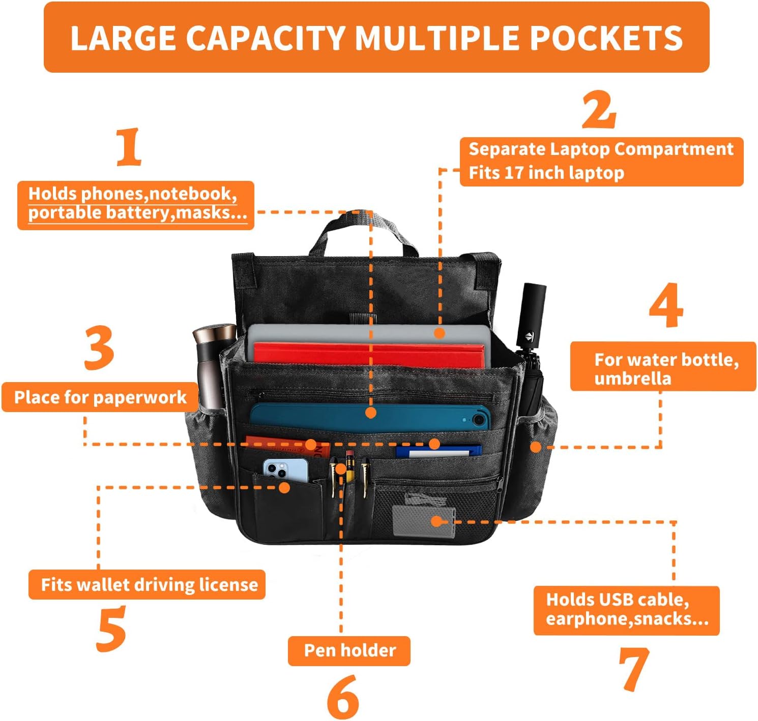 Ultimate Car Backseat Organizer - Versatile Hanging Storage Bag with Multiple Pockets and Cup Holders for Cars, Trucks, and SUVs