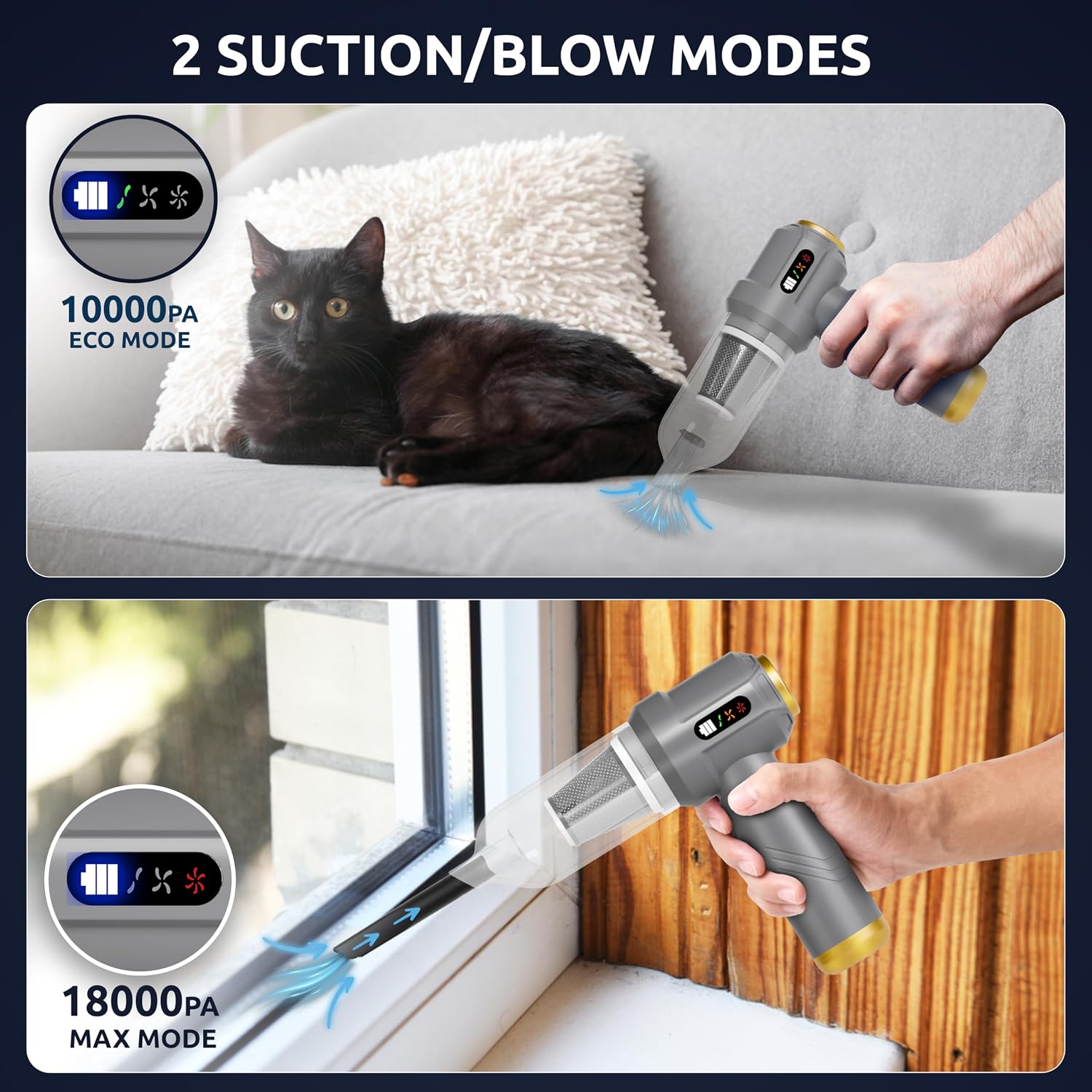 Powerful 2-in-1 Handheld Cordless Vacuum Cleaner with 18000Pa Suction, 9 Extensions, and 7800mAh Battery for Ultimate Cleaning in Your Car, Home, and Pet Hair