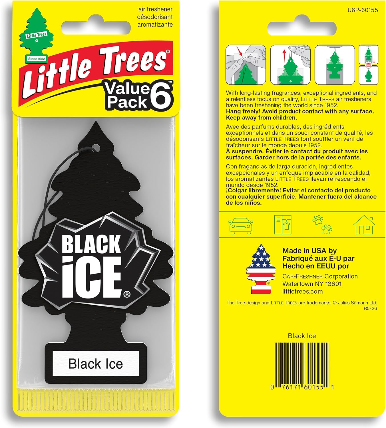 Transform Your Space with Little Trees Black Ice Air Freshener - Long Lasting Scent for Home and Auto - 24 Pack