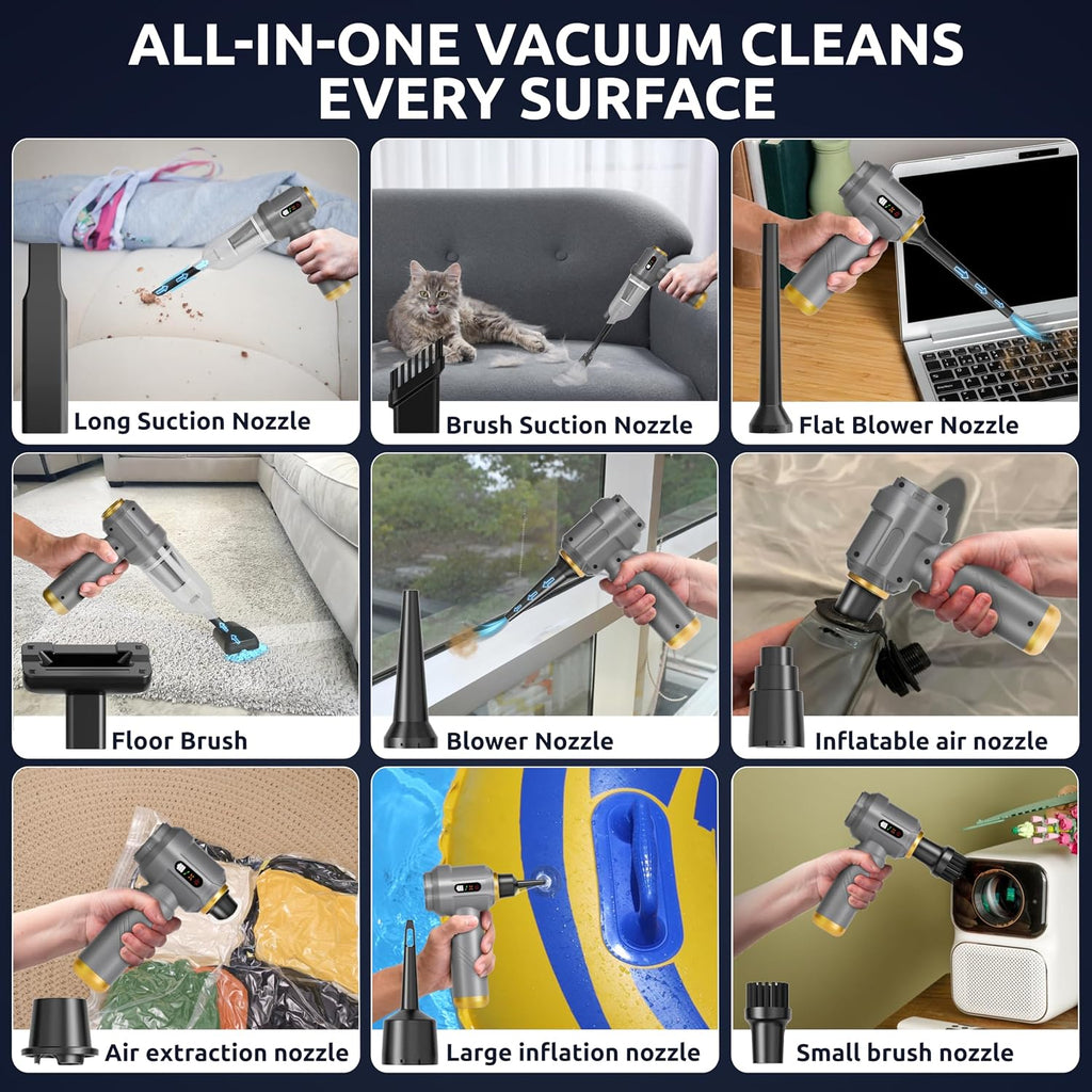 Powerful 2-in-1 Handheld Cordless Vacuum Cleaner with 18000Pa Suction, 9 Extensions, and 7800mAh Battery for Ultimate Cleaning in Your Car, Home, and Pet Hair