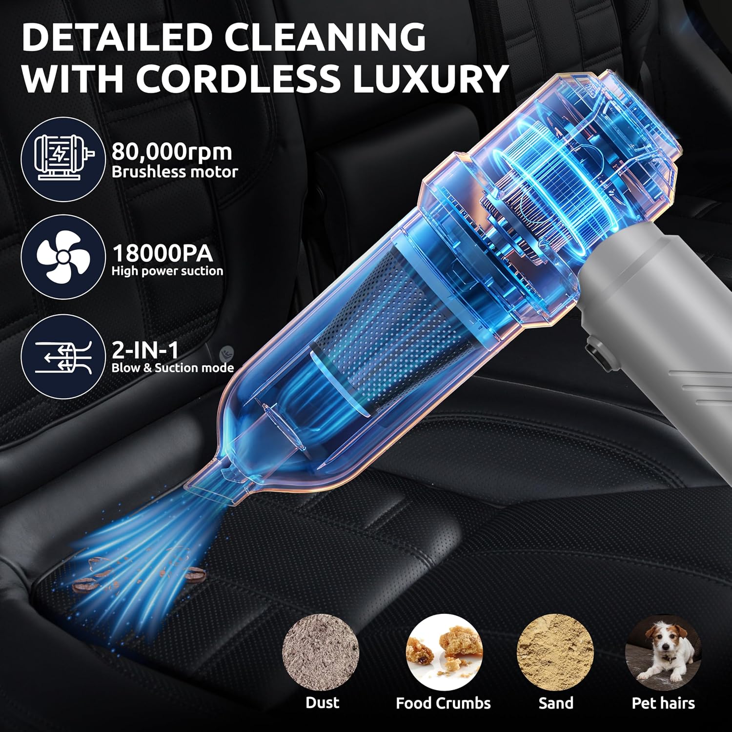 Powerful 2-in-1 Handheld Cordless Vacuum Cleaner with 18000Pa Suction, 9 Extensions, and 7800mAh Battery for Ultimate Cleaning in Your Car, Home, and Pet Hair