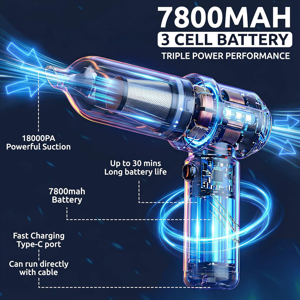 Powerful 2-in-1 Handheld Cordless Vacuum Cleaner with 18000Pa Suction, 9 Extensions, and 7800mAh Battery for Ultimate Cleaning in Your Car, Home, and Pet Hair
