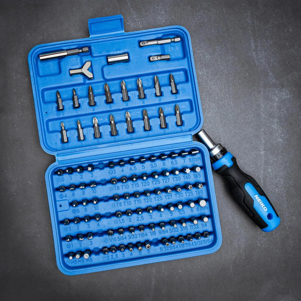 10082A Security Bit Set and Ratcheting Screwdriver | 101 Piece Set | Chrome Vanadium Steel | Screwdriver Bit Set Phillips, Tamperproof Torx Bits, & Flat | 1/4" Hex Shank Magnetic Bit Holder