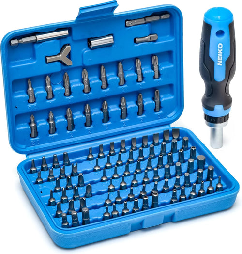 10082A Security Bit Set and Ratcheting Screwdriver | 101 Piece Set | Chrome Vanadium Steel | Screwdriver Bit Set Phillips, Tamperproof Torx Bits, & Flat | 1/4" Hex Shank Magnetic Bit Holder